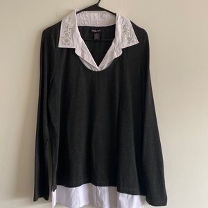 COPY - BYdesign collared “layered” shirt with gemstones on the collar, size XL